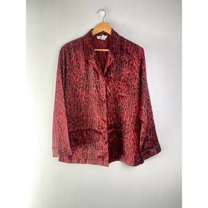 Morgan Taylor Intimates Red Leopard Print Sleep Shirt Loungewear Oversized Small